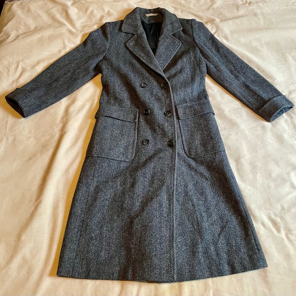 Vintage 80’s Full Length Tweed 100% Wool Trench Coat Cozy Countryside Heritage